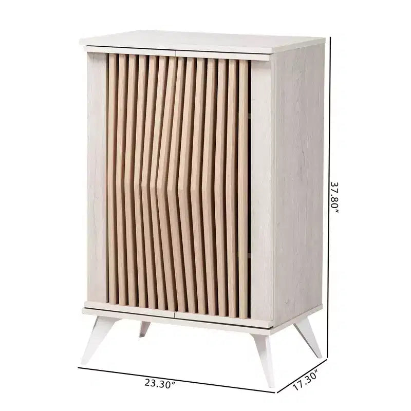 Simona Wood 2 Door Storage Cabinet: Mid-Century Design, 4 Shelves, Angled Legs