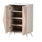 Simona Wood 2 Door Storage Cabinet: Mid-Century Design, 4 Shelves, Angled Legs