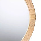 Modern Bohemian Natural Brown Mahogany Wood and Natural Rattan Round Mirror