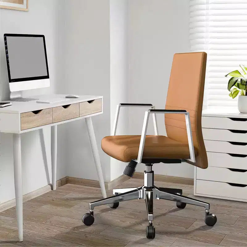 Aleen Modern Leather Office Chair - Swivel & Tilt Ergonomic Desk Chair with Iron Frame - Home Office