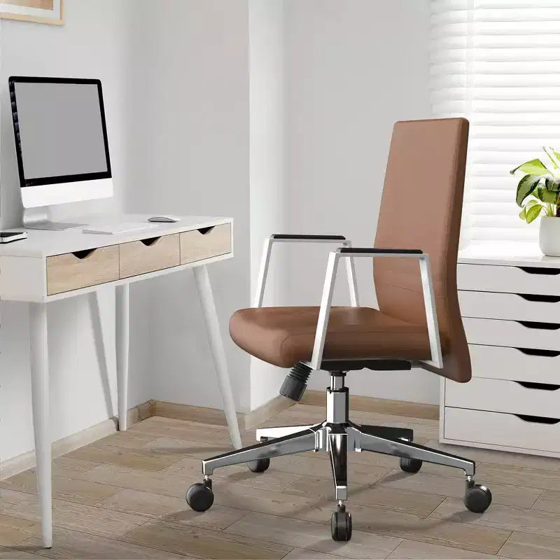 Aleen Modern Leather Office Chair - Swivel & Tilt Ergonomic Desk Chair with Iron Frame - Home Office
