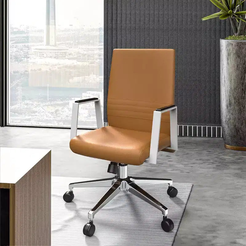 Aleen Modern Leather Office Chair - Swivel & Tilt Ergonomic Desk Chair with Iron Frame - Home Office