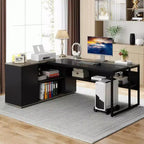 70.86-inch Executive Desk, L-Shaped Office Desk with Storage Cabinet, Business Furniture Desk Workstation for Home Office