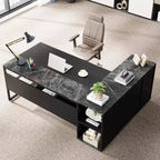 70.86-inch Executive Desk, L-Shaped Office Desk with Storage Cabinet, Business Furniture Desk Workstation for Home Office