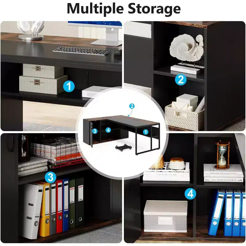 70.86-inch Executive Desk, L-Shaped Office Desk with Storage Cabinet, Business Furniture Desk Workstation for Home Office