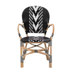 Wallis Modern French Two-Tone Black and White Weaving and Natural Rattan Indoor Dining Chair
