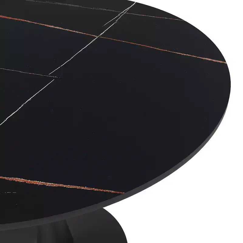 Bristol 31 Round Dining Table Sintered Stone Top, Black Steel Pedestal Base, Accent Café Table for Kitchen & Small Spaces