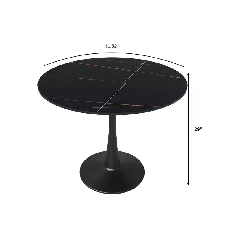Bristol 31 Round Dining Table Sintered Stone Top, Black Steel Pedestal Base, Accent Café Table for Kitchen & Small Spaces