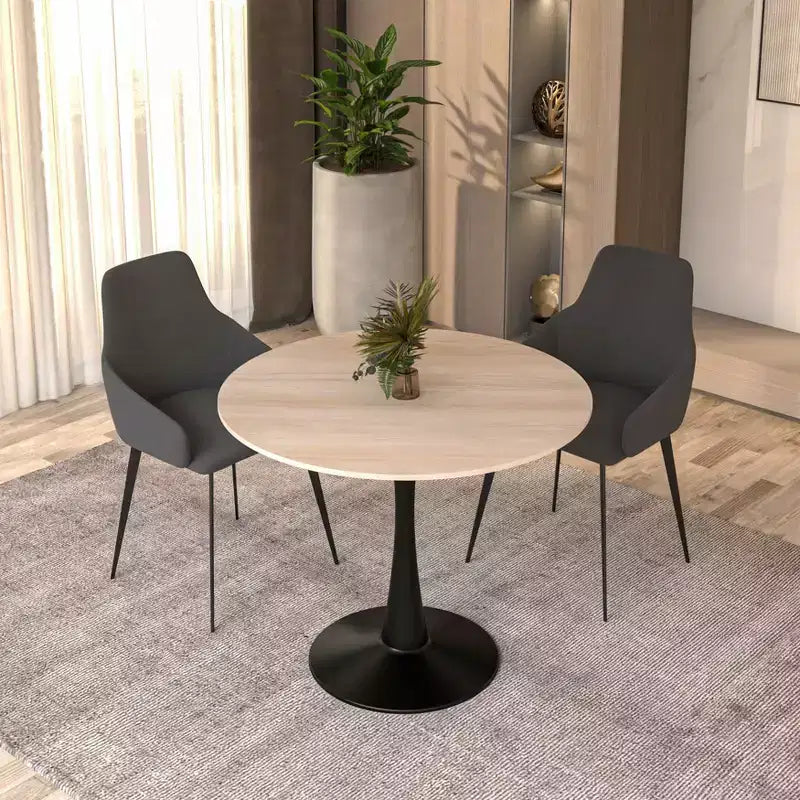 Bristol 31 Round Dining Table Sintered Stone Top, Black Steel Pedestal Base, Accent Café Table for Kitchen & Small Spaces