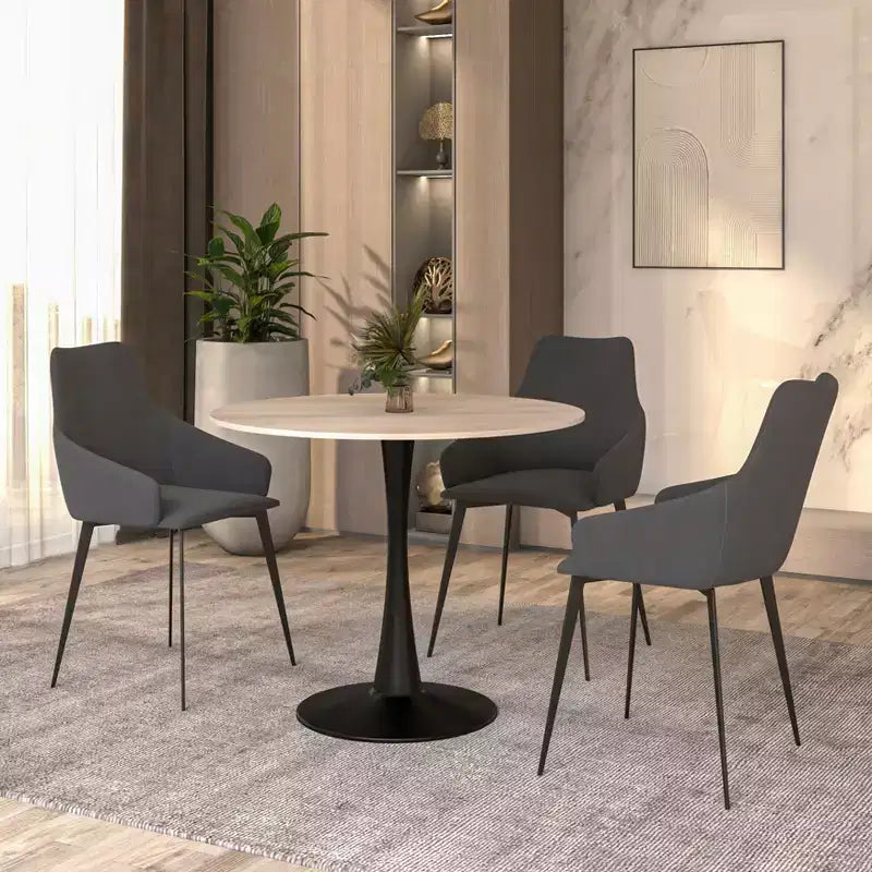 Bristol 31 Round Dining Table Sintered Stone Top, Black Steel Pedestal Base, Accent Café Table for Kitchen & Small Spaces