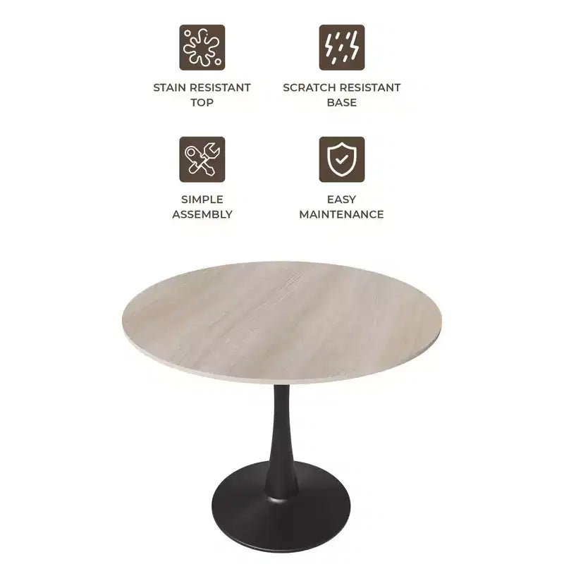 Bristol 31 Round Dining Table Sintered Stone Top, Black Steel Pedestal Base, Accent Café Table for Kitchen & Small Spaces