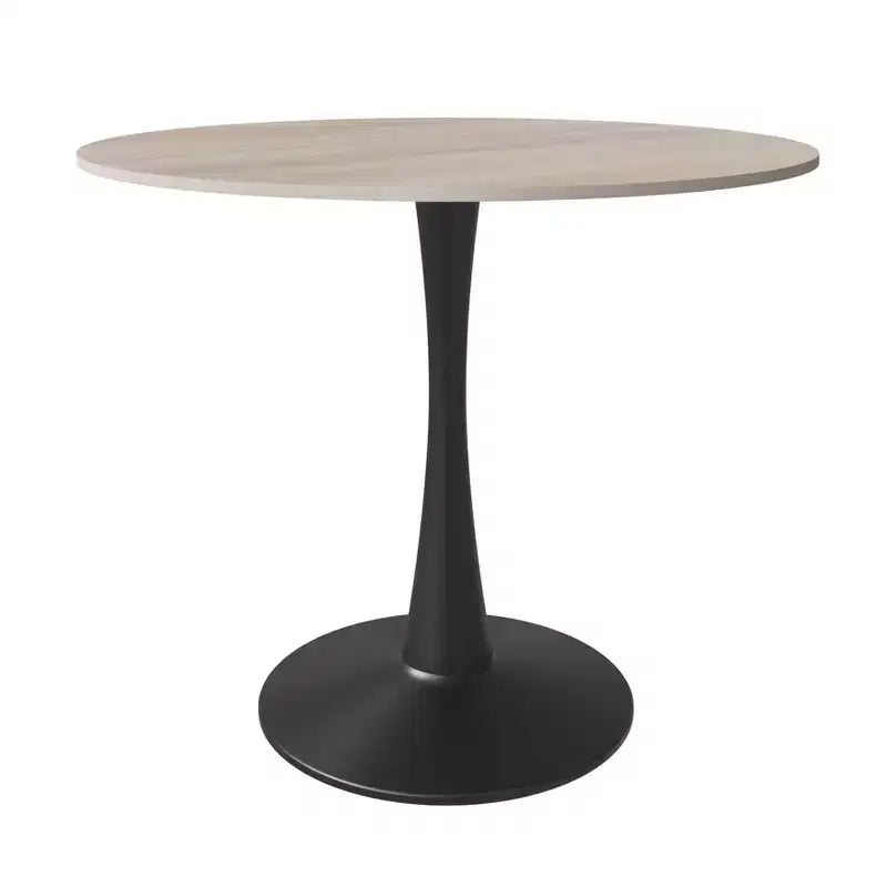Bristol 31 Round Dining Table Sintered Stone Top, Black Steel Pedestal Base, Accent Café Table for Kitchen & Small Spaces