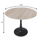 Bristol 31 Round Dining Table Sintered Stone Top, Black Steel Pedestal Base, Accent Café Table for Kitchen & Small Spaces