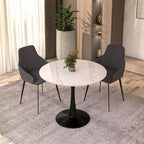 Bristol 31 Round Dining Table Sintered Stone Top, Black Steel Pedestal Base, Accent Café Table for Kitchen & Small Spaces