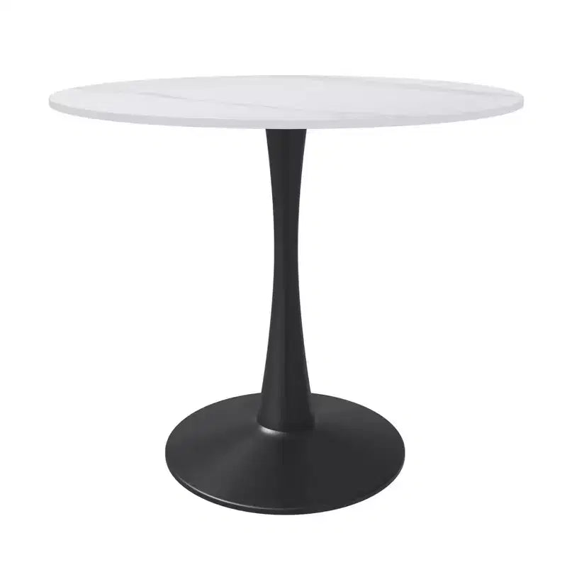 Bristol 31 Round Dining Table Sintered Stone Top, Black Steel Pedestal Base, Accent Café Table for Kitchen & Small Spaces