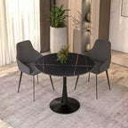 Bristol 31 Round Dining Table Sintered Stone Top, Black Steel Pedestal Base, Accent Café Table for Kitchen & Small Spaces