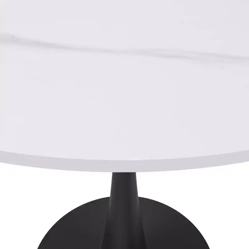 Bristol 31 Round Dining Table Sintered Stone Top, Black Steel Pedestal Base, Accent Café Table for Kitchen & Small Spaces