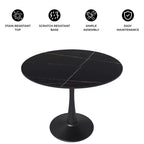 Bristol 31 Round Dining Table Sintered Stone Top, Black Steel Pedestal Base, Accent Café Table for Kitchen & Small Spaces