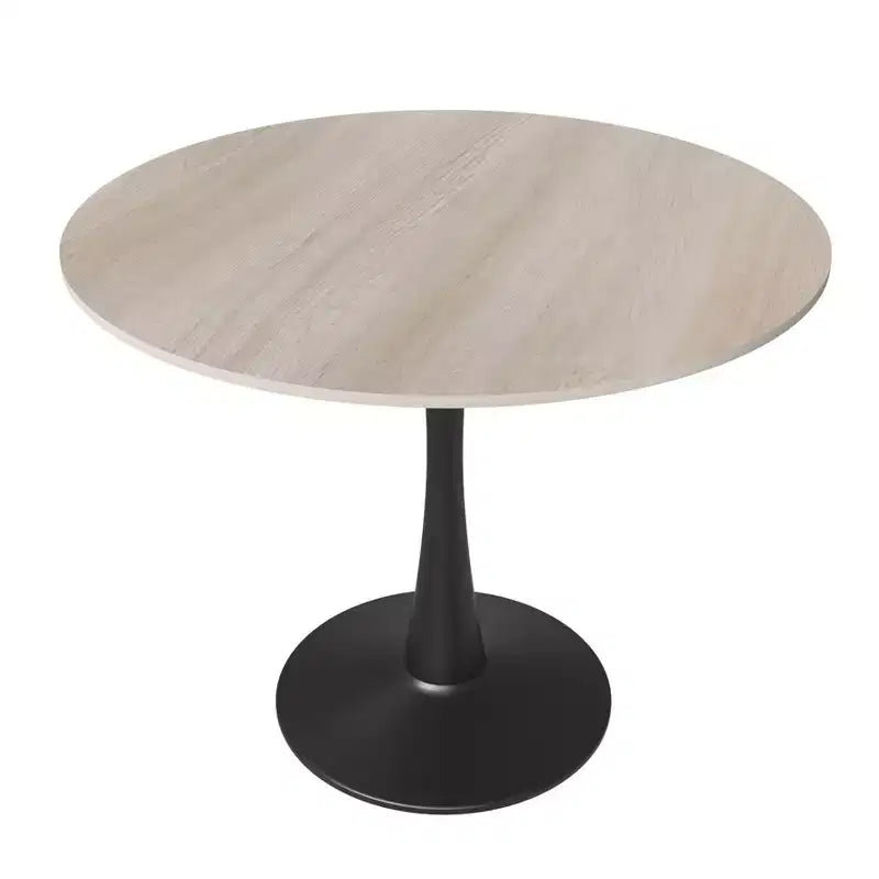 Bristol 31 Round Dining Table Sintered Stone Top, Black Steel Pedestal Base, Accent Café Table for Kitchen & Small Spaces
