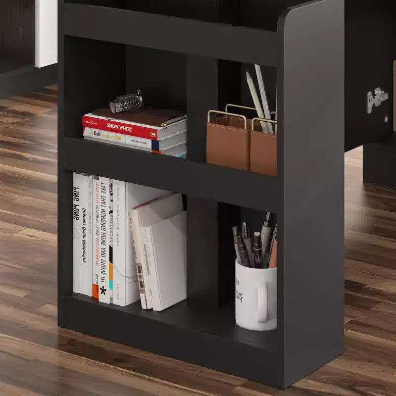 Height-Adjustable Computer Desk Office Desk Standing Desk: L-Shaped Spacious Desktop, Storage Cabinets