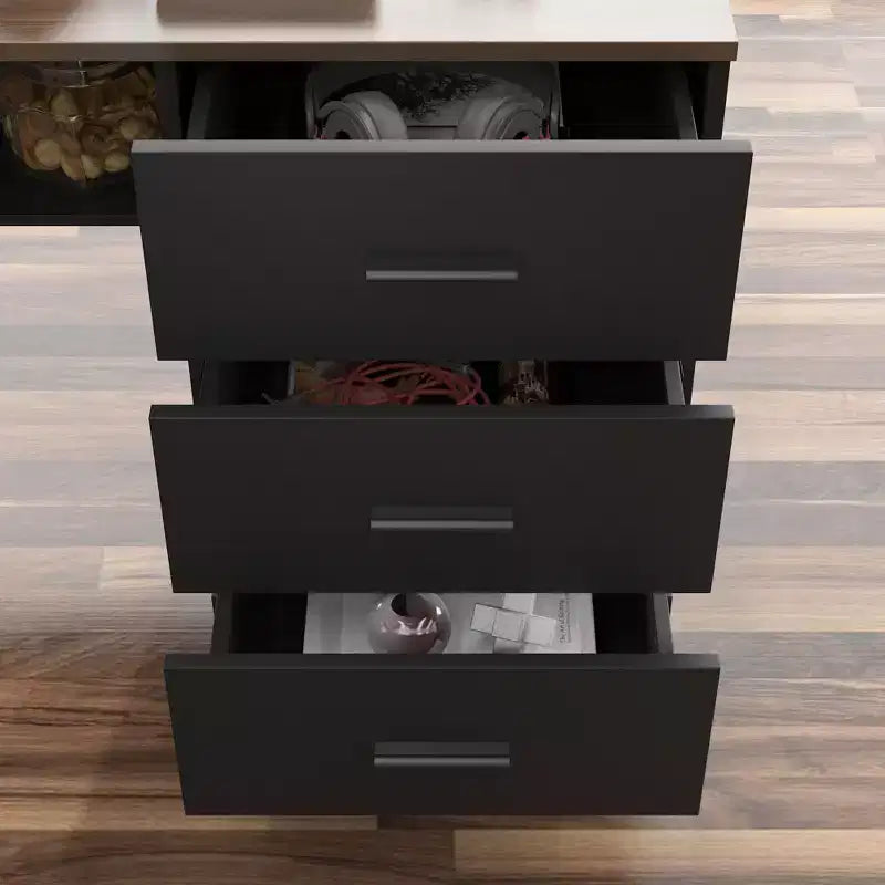 Height-Adjustable Computer Desk Office Desk Standing Desk: L-Shaped Spacious Desktop, Storage Cabinets