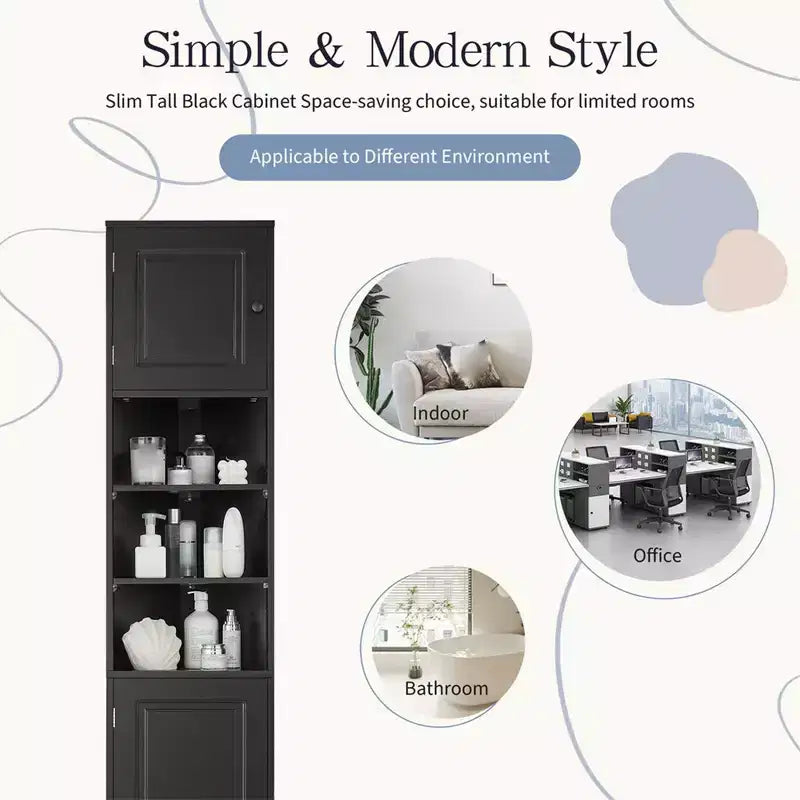 67 Tall Bathroom Corner Cabinet, Freestanding Floor Cabinet With Adjustable Shelves, Narrow Cabinet Organizer for Bathroom Kitchen Living Room